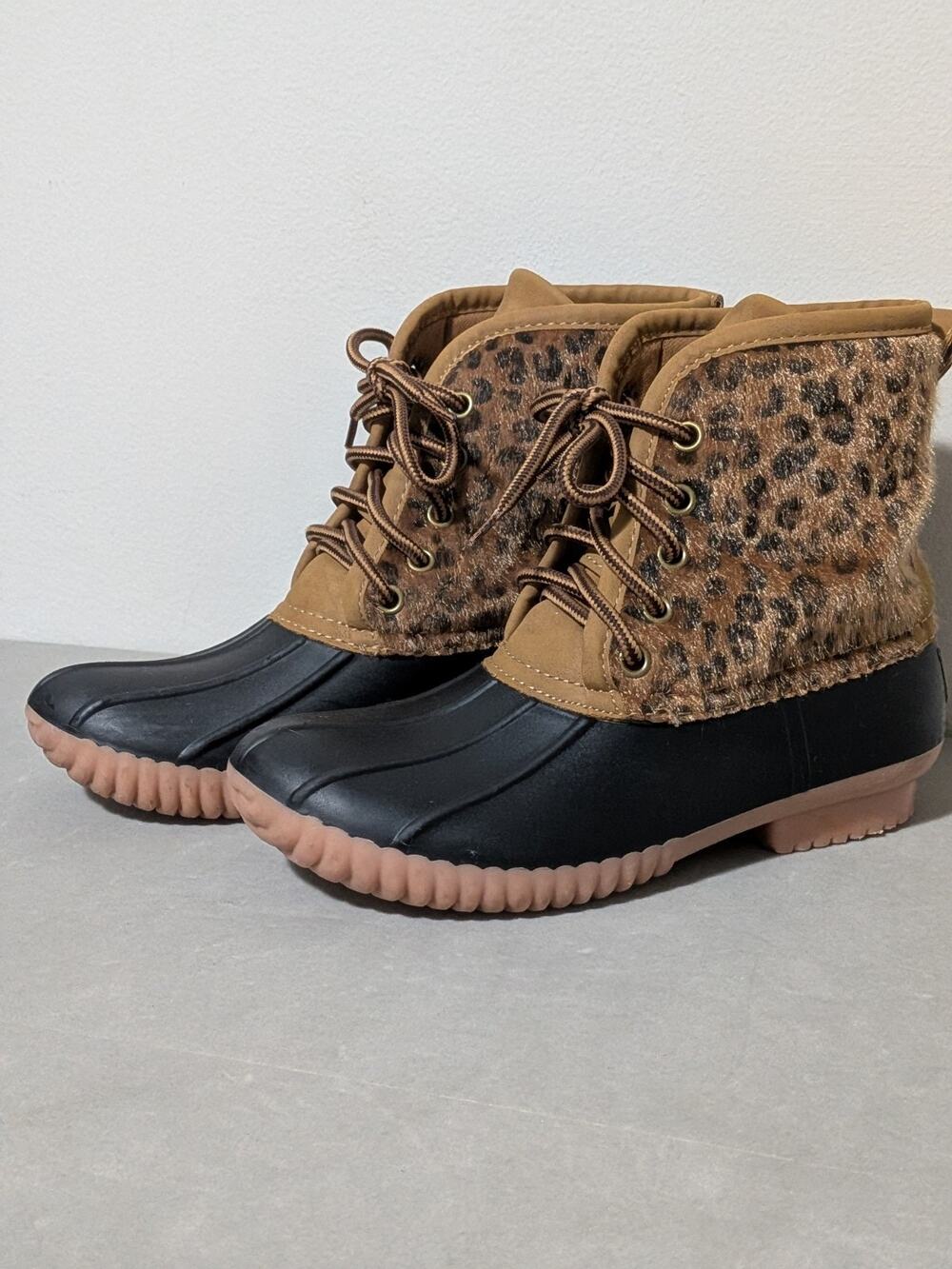 Marleylilly Kids Leopard Print Duck Boots - Size 2 Youth Winter Rain